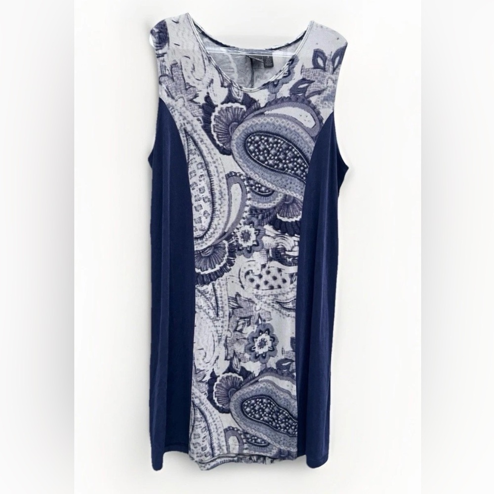 Chico's Travelers Dress Sz 3/XL Paisley Midi Shift Sleeveless  Stretch Travel